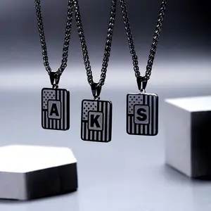 [New Product Offer] Black Alphabet Necklace Square Capital Letter Pendant Fashion Accessories Holiday Gift