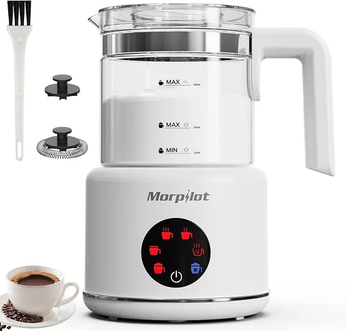 Electric Milk Frother & Steamer | 6-in-1 Automatic Milk Frother, 16.9oz, Dishwasher Safe