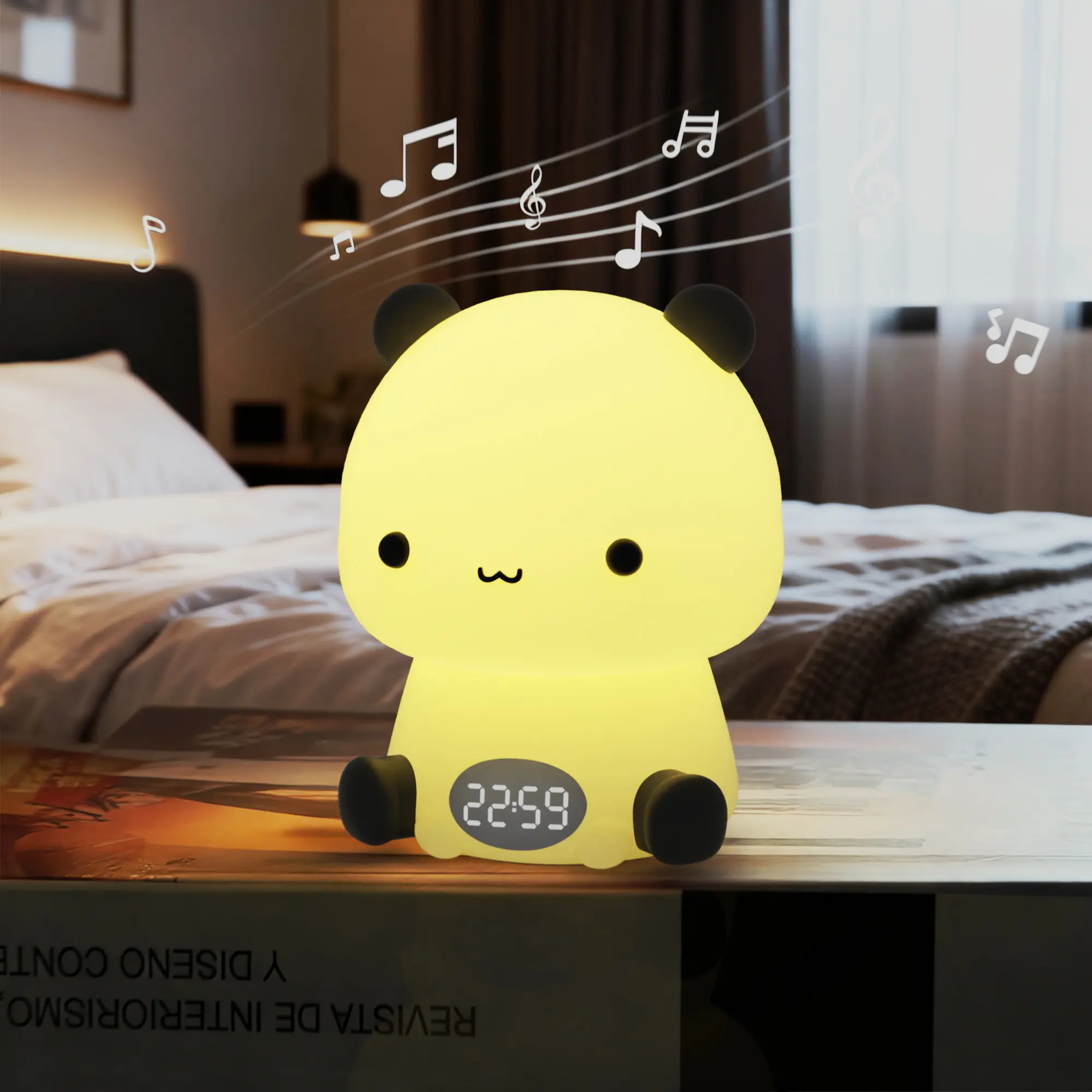 Cute Panda Night Light with Bluetooth Speaker & Alarm Clock – Kids Nursery Lamp, Rechargeable & Dimmable