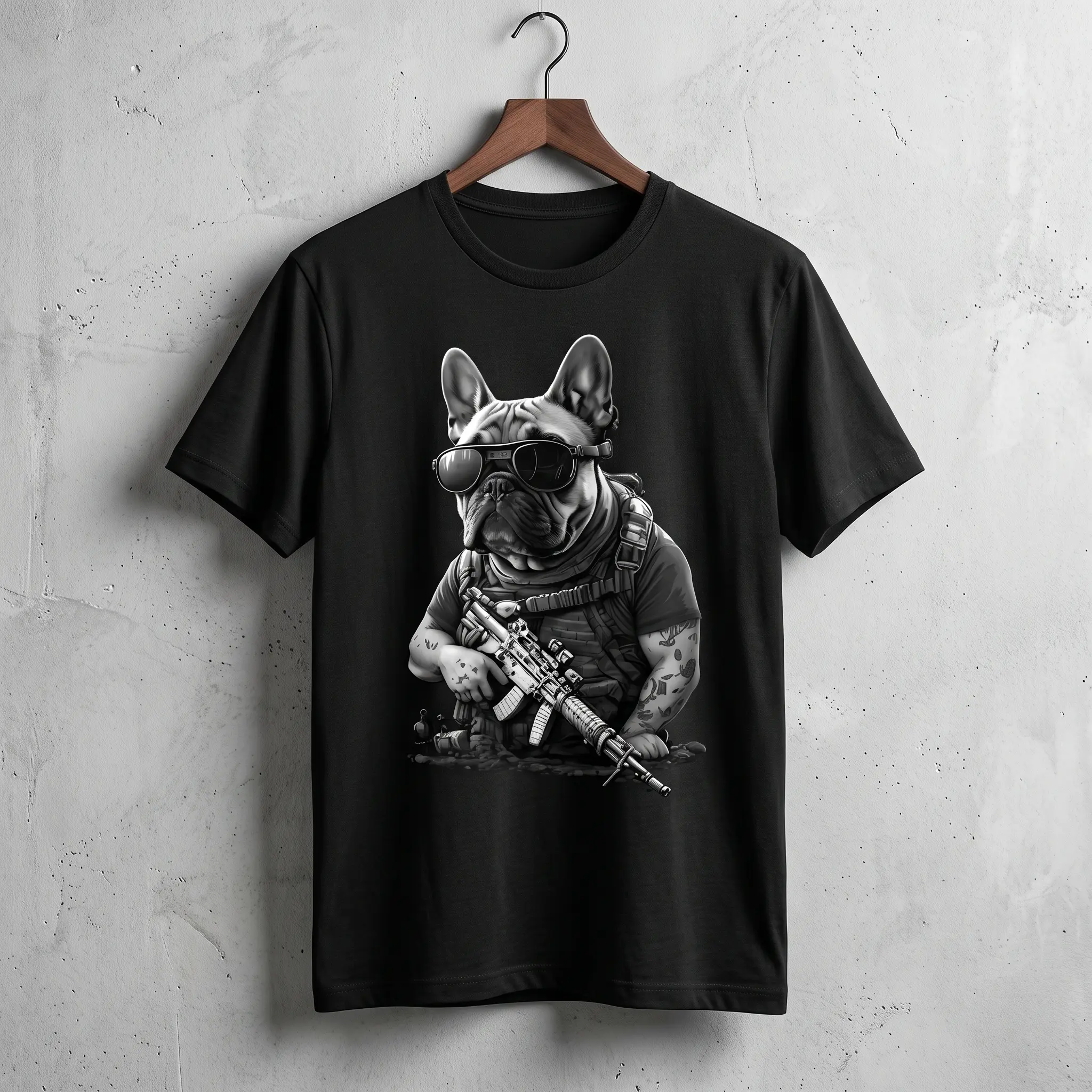 Tactical French Bulldog Graphic T-Shirt Military Badass Dog Print Tee Soft Premium Cotton Casual Unisex Crewneck Short Sleeve Shirt Cool Streetwear Outfit TikTok Made Me Buy It