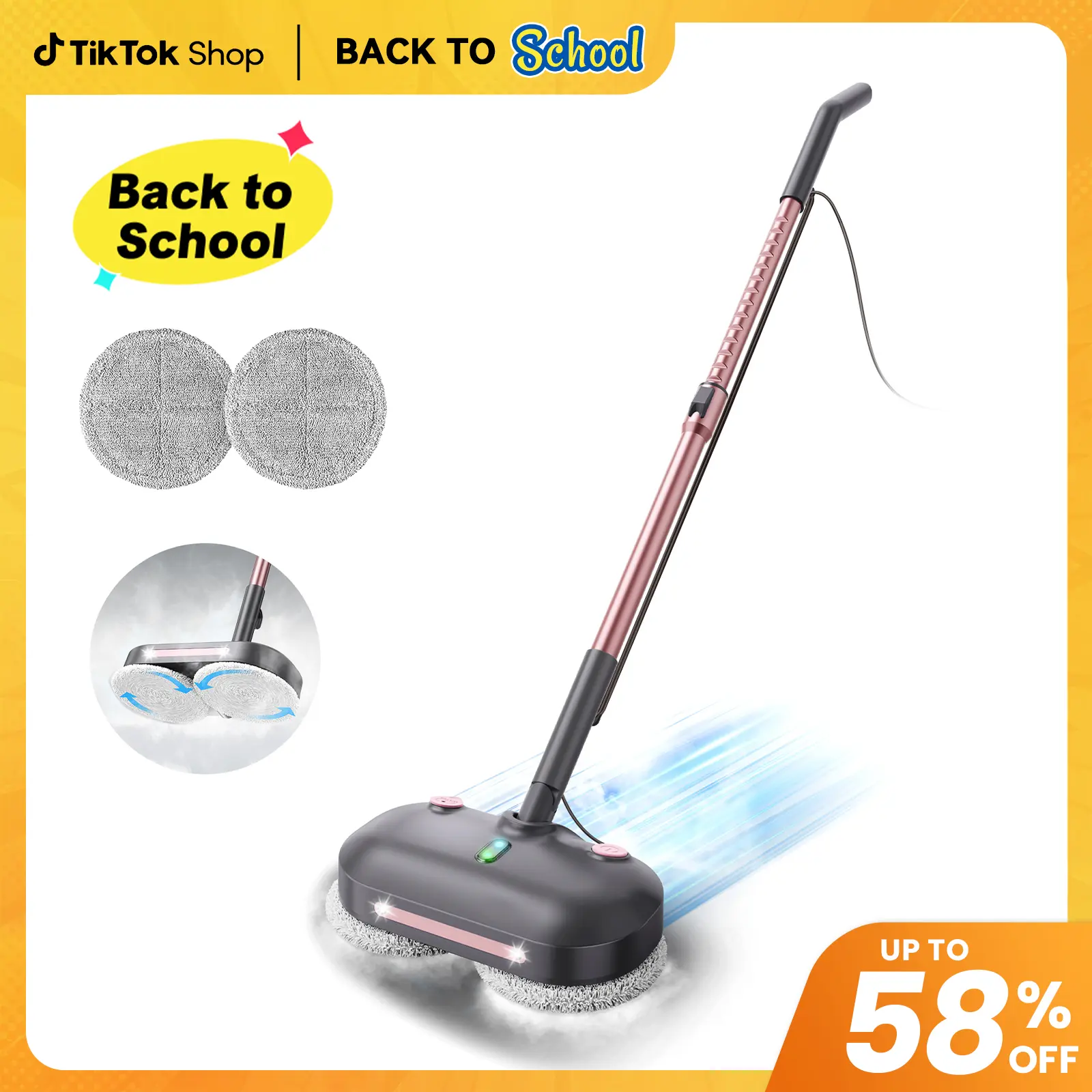 [BackToSchool]F6 Scrubbing Steam Mop with Electric Brush, 284℉ Steam & High-Speed Rotating Pads, LED Headlights, Safe for Hardwood/Laminate/Tile/Marble Floor[SummerWins]