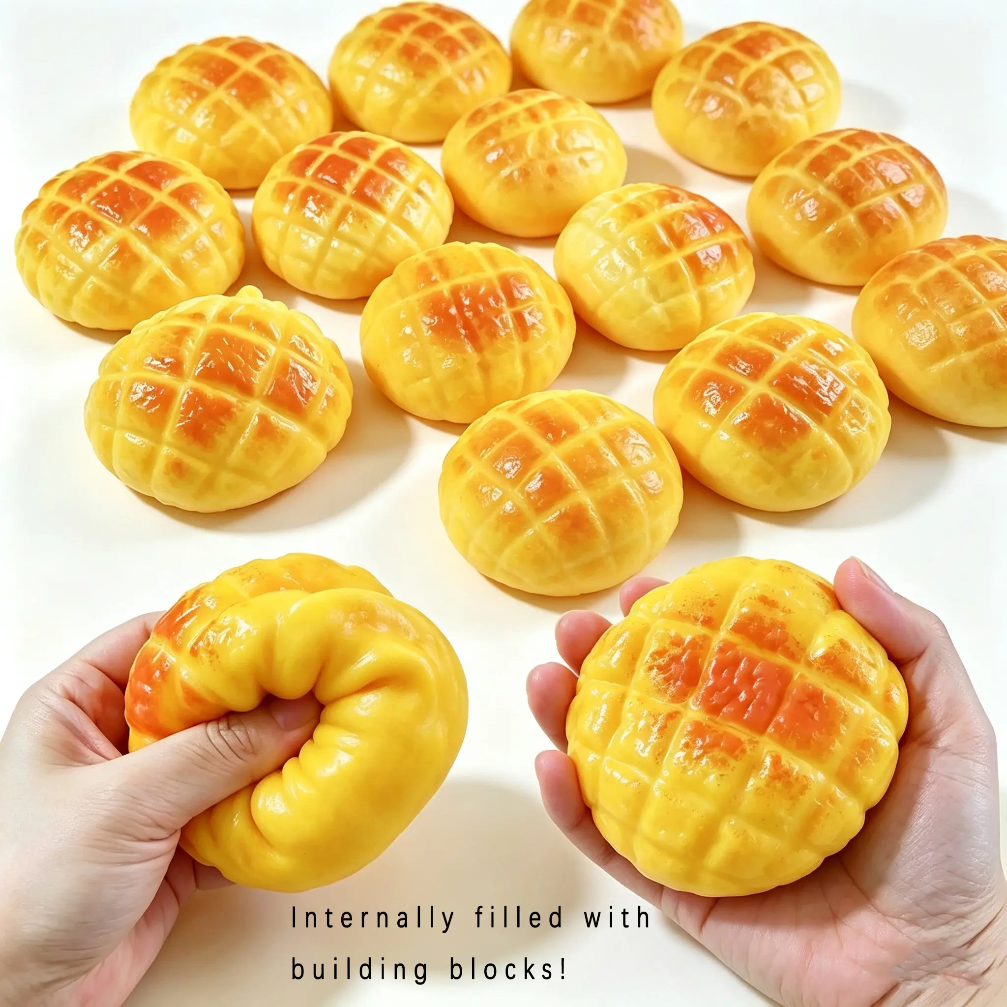 [ASMR Pineapple Bun Squishy] Slight Crunchy Food Squishies Toy Stress Relief Fidget Toy-Slight Crunchy Fidget Toy with Building Blocks Inside for Stress Relief  halloween / haunted