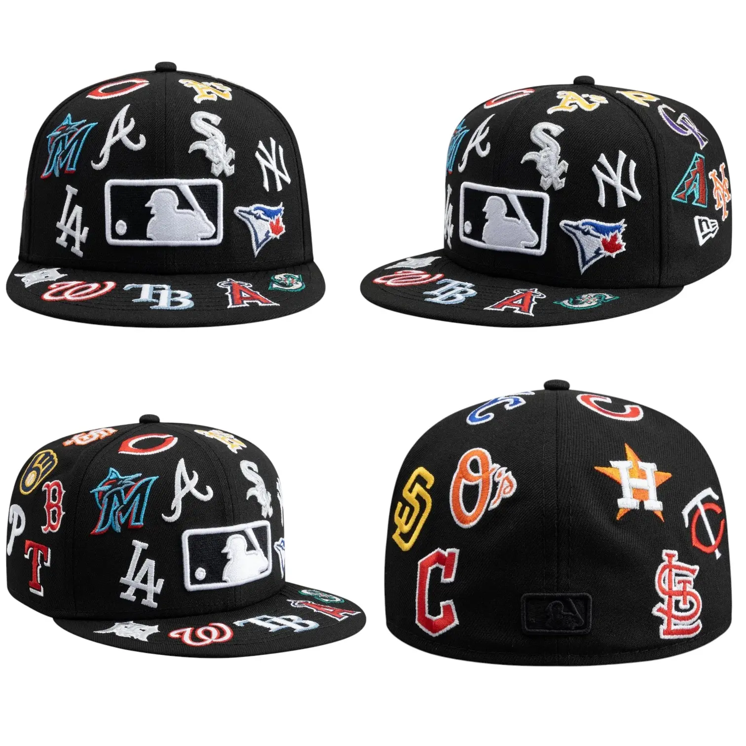 MLB Logo Scramble 59FIFTY Black Fitted Hat – Embroidered Baseball Cap