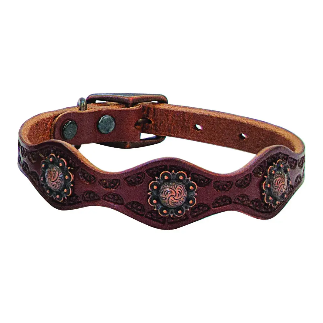 Weaver Leather Sundance Dog Collar - Brown Skirting Leather with Antique Copper Berry Conchos - Multiple Sizes 5/8" x 11"