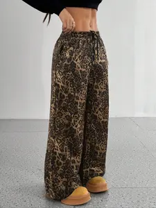 Women's Leopard Print Drawstring Waist Sweatpants, Casual Pocket Trousers for Daily Wear, Ladies Bottoms for All Seasons, Casual Streetwear Pants