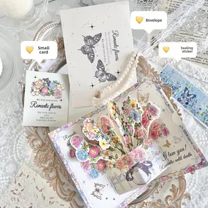 Christmas Birthday Holiday 3D Surprise Greeting Card with Watercolor Flowers, Vintage Floral Design, Festive Message, and Beautiful Wishes Card