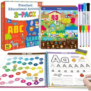 P-ITC037    Preschool Learning Activities 60 Reusable Pages - Kindergarten Workbook with Search and Find Games, Letter & Number Tracing Book, Montessori Educational Toys for Kids Ages 3, 4, 5, 6 Gifts