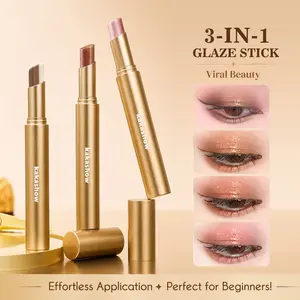 Buy 1 Get 3 Free!3-Color Eyeshadow Stick Gradient, Waterproof Long Lasting Creamy Shimmer Eye Shadow, Portable Smudge-Proof Glitter Makeup for Women, Day to Night (Fine Shimmer Brownish Orange)