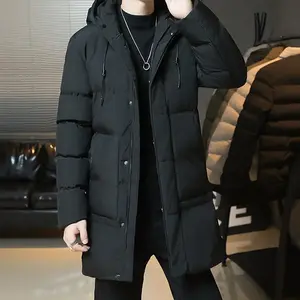 Men's mid-length thickened warm cotton-padded jacket, trendy loose-fit hooded coat for winter popular warm cotton clothing