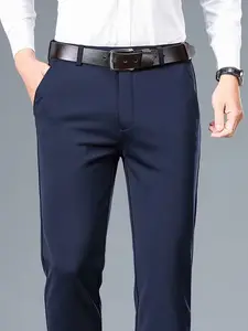 Men's Business Casual Fitted Solid Color Pants, Versatile Sports Long Pants, Office Workwear, Career Attire, Comfortable and Stylish, Plain
