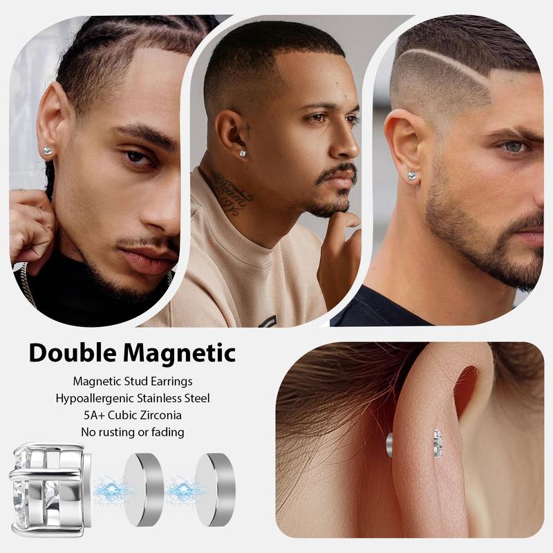 1/2/4 Pairs Stainless Steel Magnetic Stud Earrings for Men Women Non-piercing CZ Hypoallergenic 6-8MM Perfect Gift Valentine's Day Gift