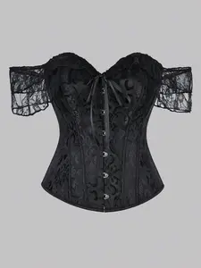 VYNCE Off Shoulder Corset Top Sexy Lace Jacquard Bustier Tight Waist Shaper Palace Style Women's Vintage Wedding Party Bodice