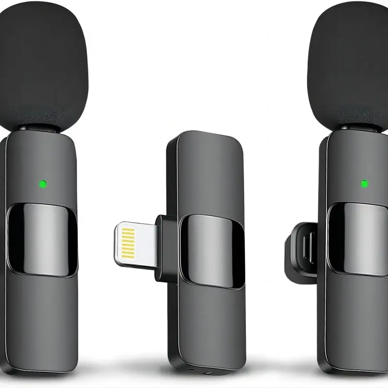 Wireless Lavalier Lapel Microphone with Clip - Small Omnidirectional Condenser Mic, Handheld Receiver, Rechargeable Bluetooth, Noise Reduction, Fast Charging, Mobile Connector, Lightning Plug, Automatic Sync for iOS/PC/Laptop Interviews, Podcast Recording