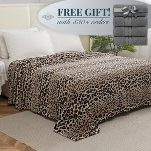 Mocassi Leopard Printed Velour Fleece Blanket Animal Print Design - Velvety Feel