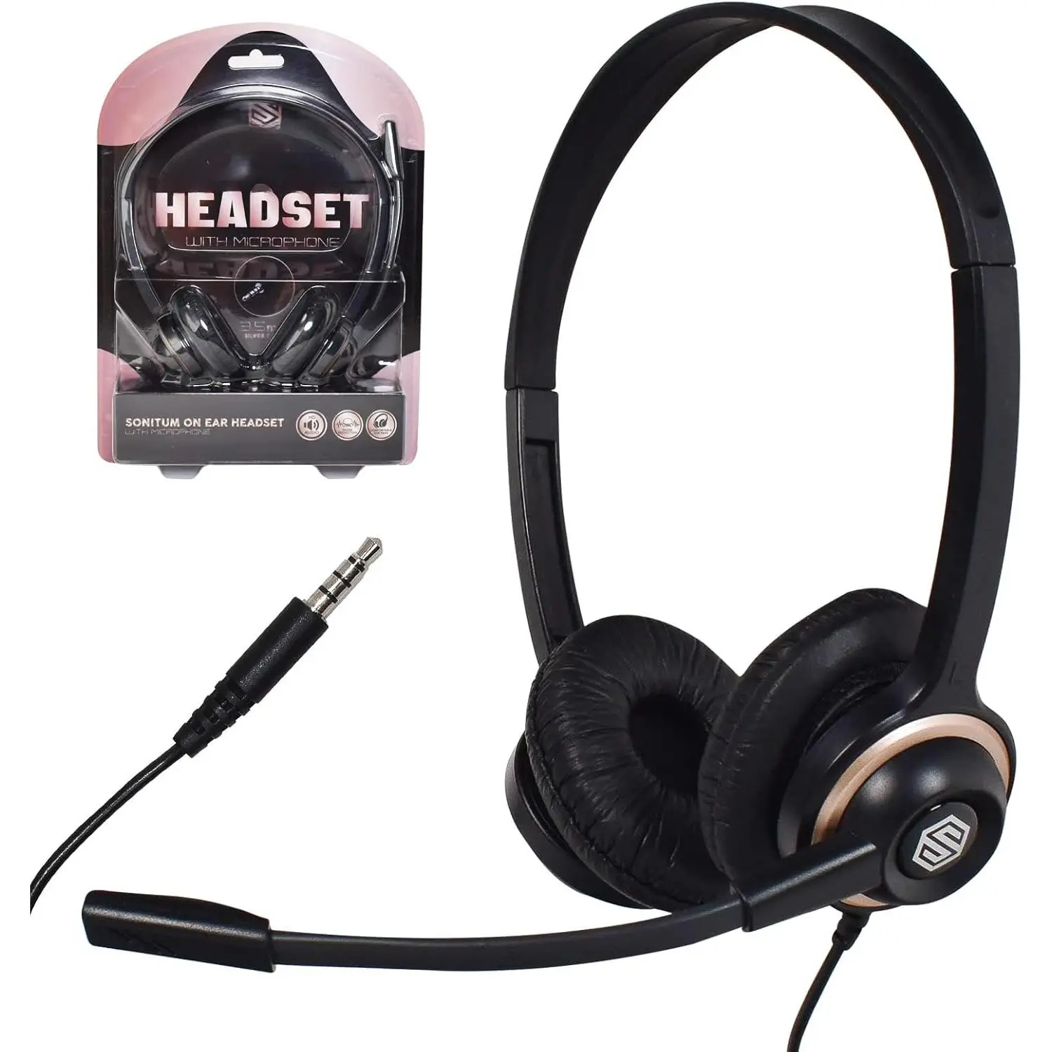 Headset with Microphone - Noise Canceling  Headset for Office, Meetings, Chat- Comfortable Over-Ear PC Headphones with Rotating Mic- 3.5 Jack for  Connectivity (1 Pack)