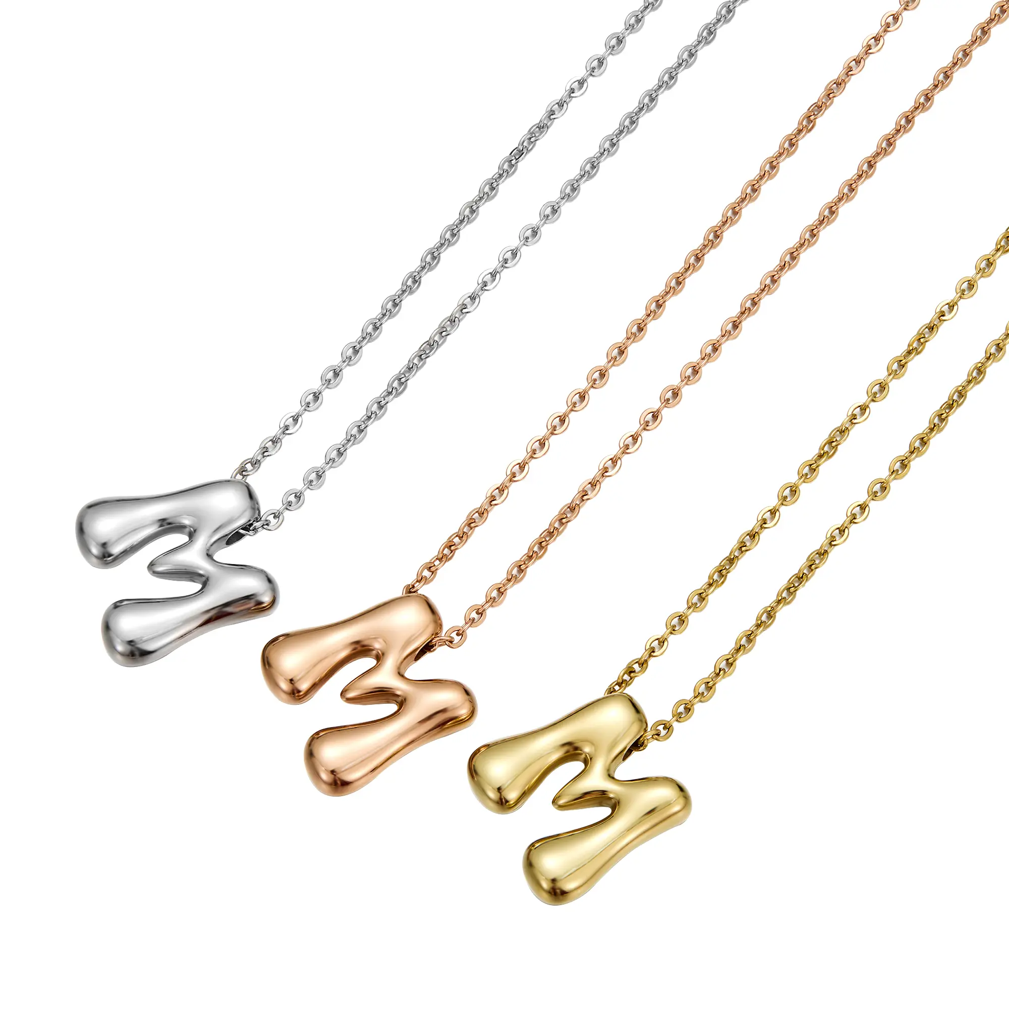 3-Pack Bubble Letter Initial Necklaces, 14K Gold Plated Dainty Balloon Alphabet Pendant Set, Trendy Personalized Layering Jewelry for Daily Wear & Gifting