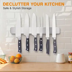 Heavy metal magnetic knife rack — wall and refrigerator knife holder — high stability no-drill installation design, professional kitchen utensil organizer