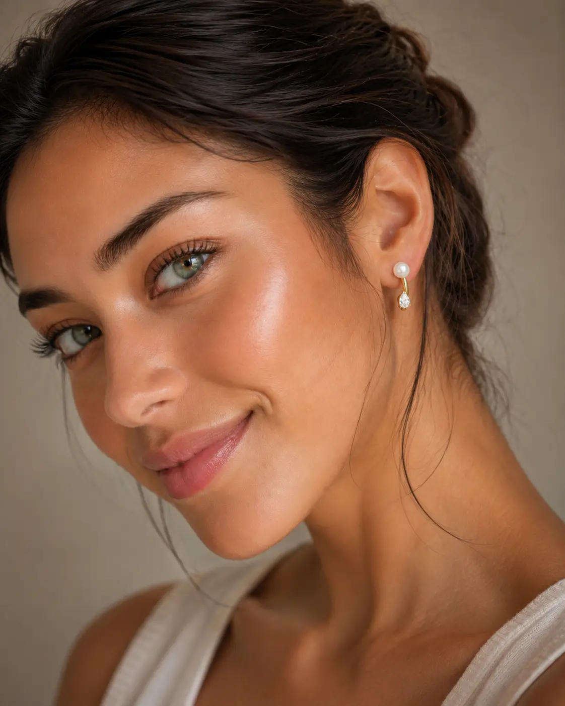 Pearl & Pear Zircon Front-Facing Hoop Earrings