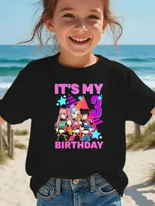 MAWOTEA IT'S MY BIRTHDAY Pattern T-shirt, Funny K-POP Theme T-shirt, Ideal Gift for Birthday, Black Size 3-13Years
