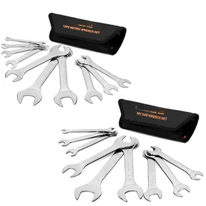 Thin Open End Wrench Set |       Bike Wrench Set with Rolling Pouch |       19-Piece SAE & Metric |       CR-V Steel |       1/4" to 1-1/16" & 5.5mm to 27mm for Mechanics,