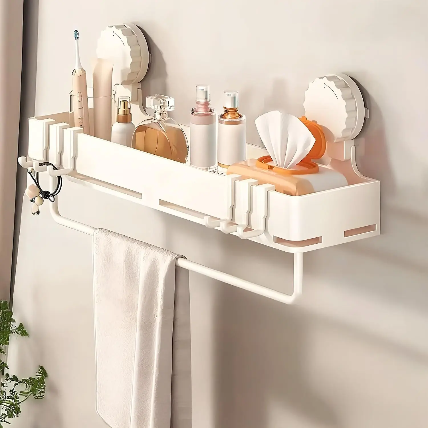 No Drill Bathroom Suction Cup Shelf, Wall Mounted Toilet Organizer Rack