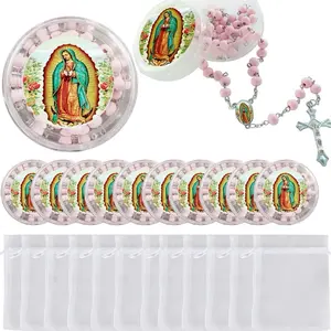 12pcs  Rosaries For Baptism Favors Virgen De Guadalupe Religious Bulk Rosaries For First Communion Party Favors, Recuerdos De Bautizo Primera Comunion Scented Rosaries With Wooden Beads 6mm