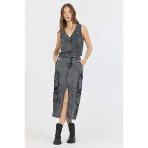 Split Front Midi Denim Skirt
