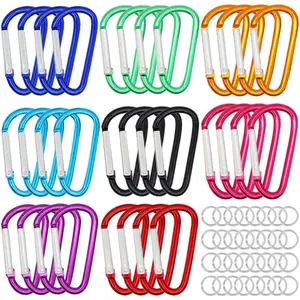 1.8'' 32 count Small  Carabiner D Ring 8 Colors, Durable Spring- Gate Carabiners Clips Hook,  Accessories, with  Steel Rings 32 count, for para-Cord Crafts...