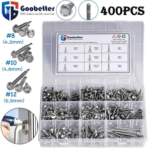 Stainless Steel SAE-Metric Hex Head Self-Tapping Screw Combo Set - For Color-Coated Steel Roofing, Home Improvement Projects