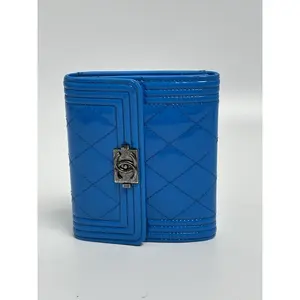 Pre-owned CHANEL leather wallet Boy Compact Blue Quilted Silver Hardware SH436CC