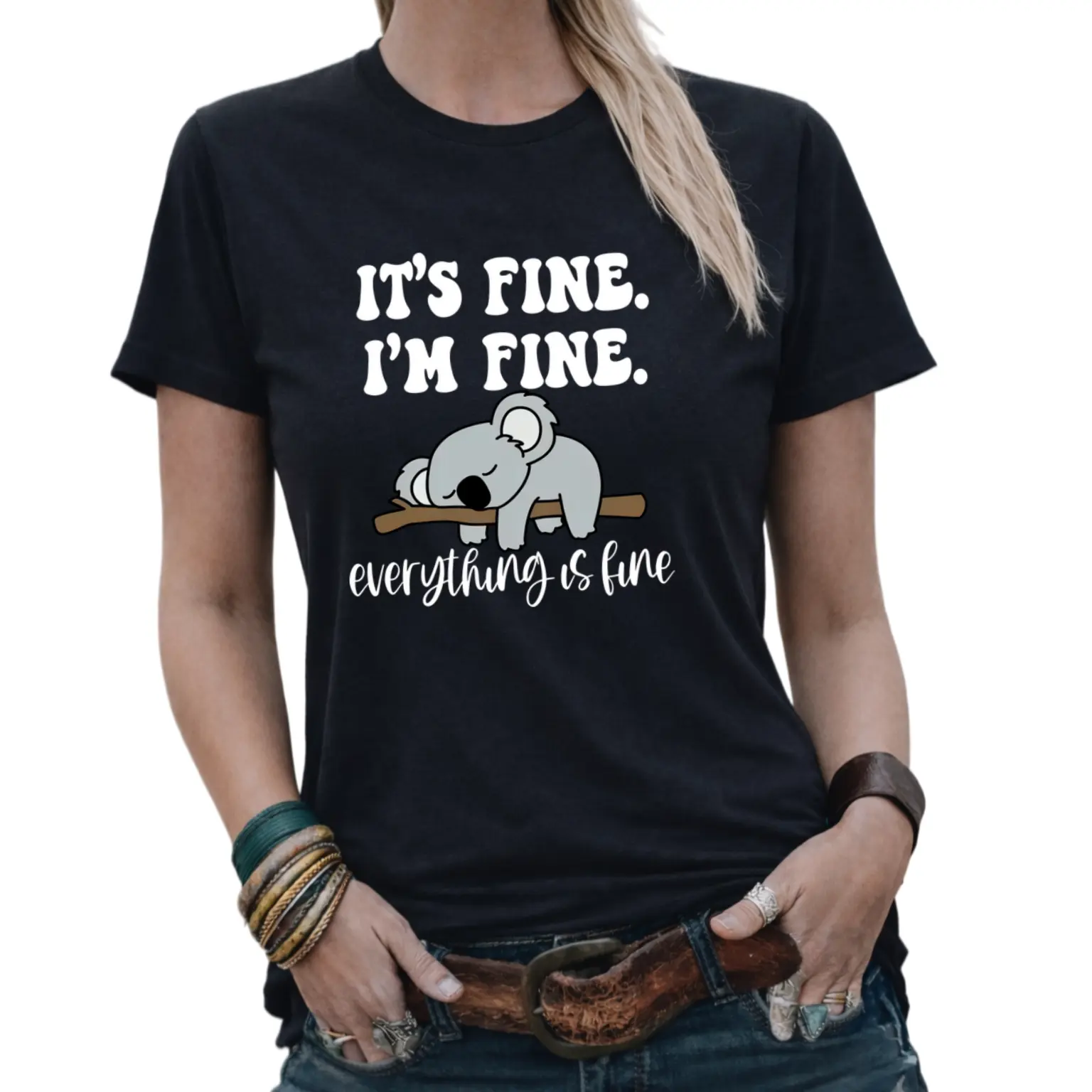 Shirt It's Fine I'm Fine Everything Is Fine Cartoon Womens Clothing Women's Fashion T-shirt Koala Print Tops Casual Short-sleeve