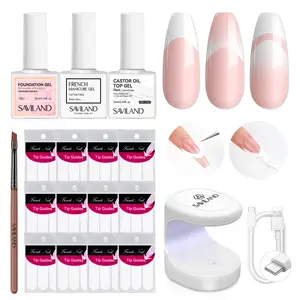 SAVILAND French Manicure Kit with Everything: French Nails Tool for Beginners French Tip Nail Stickers French Nail Brush White Gel Nail Polish Quick-Dry Gel Nail Lamp French Tips Guides for Nail Art