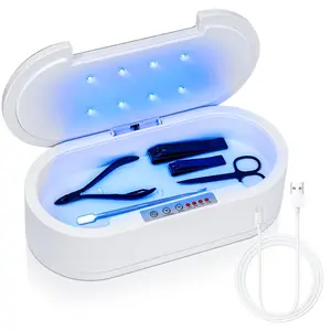 Nail Tool Sterilizers Box Blue Light Cleaning Nail Sterilizer Machine Convenient & Efficient Health Protection For Manicure & Beauty Salon Tools Jewelry Glasses Phone