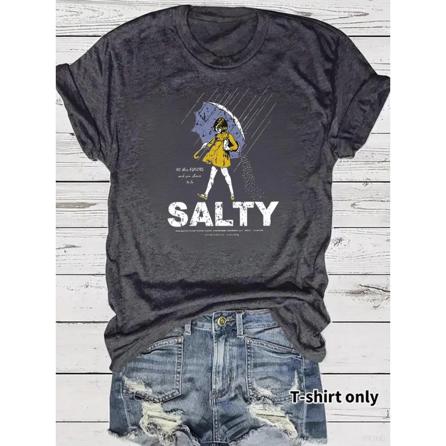 Women's Umbrella & Sality Girl Print Round Neck Tee, Vintage Trendy Casual Short Sleeve T-shirt for Daily Wear, Ladies Summer, Top