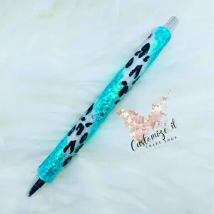 Icey Leopard UV Resin Glitter Pen Handmade Design