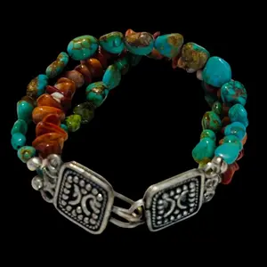 Arizona Turquoise with Baja Spiny Oyster 3 Strand Bracelet for Women