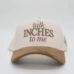Embroidered “Talk Inches to Me” Cap SnapBack Brown Suede Brim - Adjustable Fit - Merch For Hairstylists - Made in The Salon, Worn Everywhere.