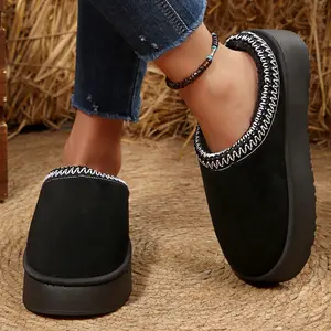 Platform Slippers for Women Fleece Fuzzy Memory Foam Anti-Slip Snow Shoes Winter Warm Mini Snow Boots