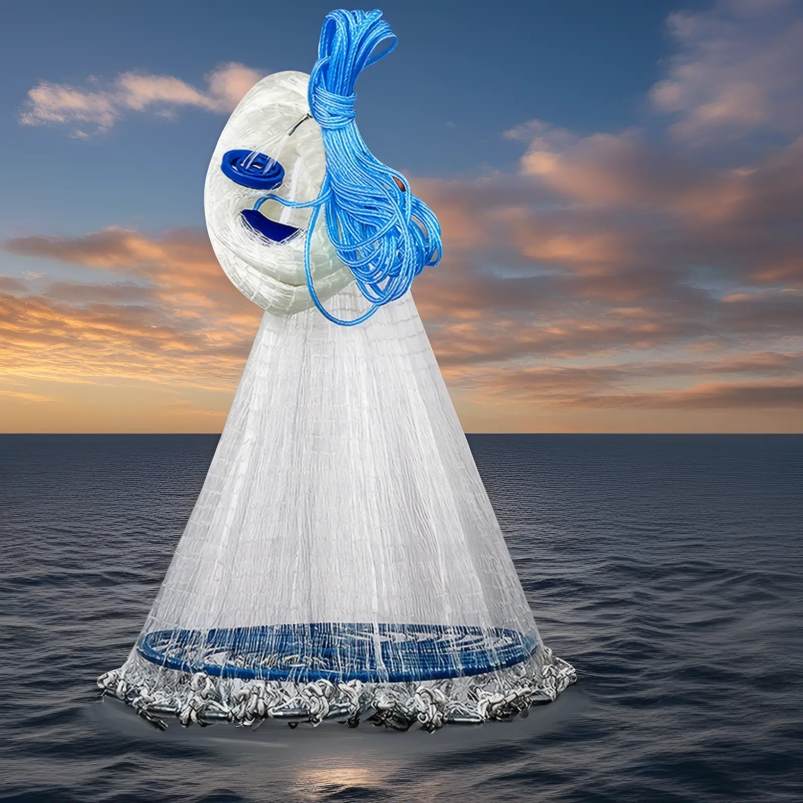 American seawater freshwater fishing net-Hand thrown net-Frisbee fishing net-bait, shrimp cage, fish cage - Equipped with heavy-duty sinker - Hand thrown net radius optional 4FT/5FT/6FT/7FT/8FT-tool for outdoor fishing, Easter/Christmas/Father's Day gifts