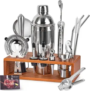 20-Piece Bartender Kit with Stand, Cocktail Shaker Set for Home Bar, 25oz Professional Stainless Steel Bar Tool Set with Cocktail Recipes Booklet, Christmas White Elephant Gifts for Adults Men