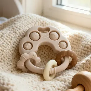 Baby Teething Toy Set, Soft Silicone Teethers for Babies 0-6 Months, Dog Paw Shape Press-And-Bite Design, Includes Saliva Towel & Ring, Sensory Teether, Teething Relief Set