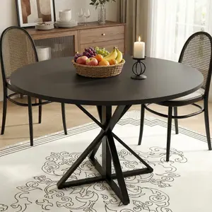 [NEW - FLASH SALE] Garvee 47" Wood Round Dining Table with Metal K-Shaped Legs for Dining Room and Kitchen, Black