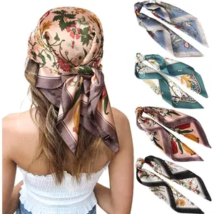 4 Packs Silk Square Sport Head Scarf - 27 Inches Satin Square Head Scarves Bandanas for Women Hair Bandanas summervibes