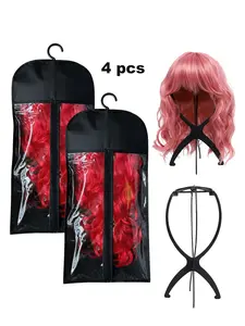 2 Pcs Wig Storage Bags with 2 Pack Wig Head Stand, Travel Wigs Holder Hat Display, Wig Set for Home Salon Use