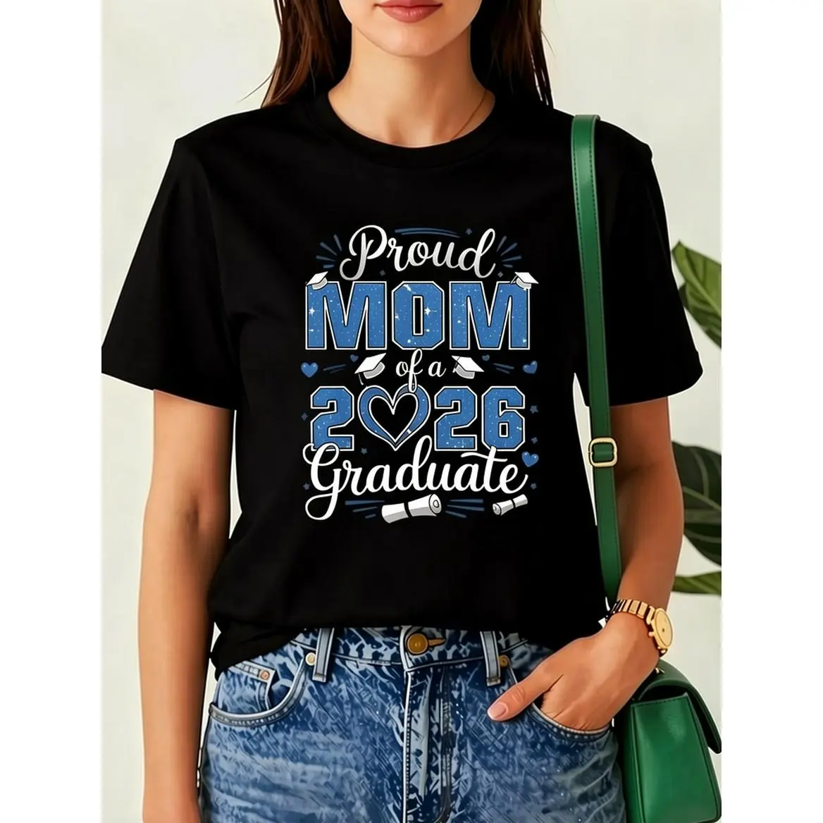 Women's Fitted Pure Cotton Short-Sleeve Crew Neck Casual T-Shirt - Breathable Digital Print Cute Tops for Women, 2026 Graduation Gift for Graduates' Mothers
