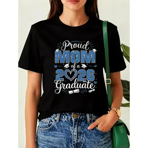 Pure cotton gift T-shirt for mothers of 2026 graduates and mothers of 2026 senior students. Crew neck breathable top.