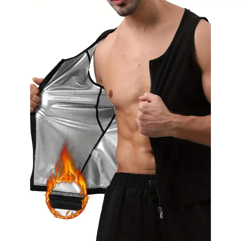 Men's Full-Zip Athletic Sauna Sweat Vest - Heat-Trapping Polymer Tank Top, Tummy Control Waist Training Compression Body Shaper for Gym Workouts, Weight Loss
