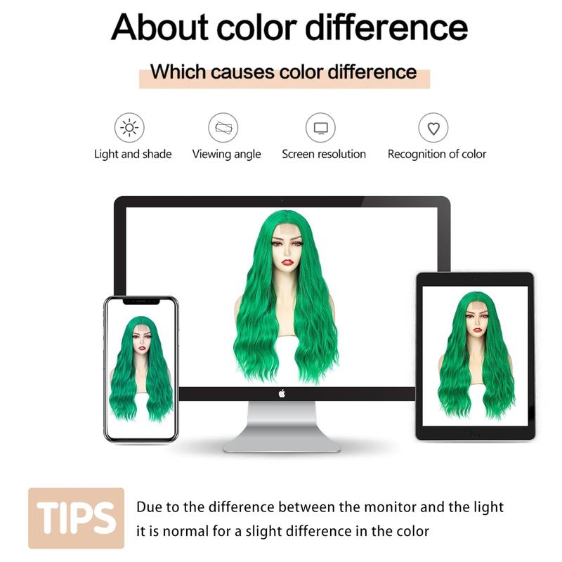 Green Wig Long Wavy Wigs for Women Middle Part 26 inch Natural Curly Synthetic Heat Resistant Fiber Wigs for Daily Party Use