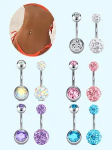2pcs Round Cubic Zirconia Belly Button Ring 316L Stainless Steel 14Gauge Navel Piercing Body Jewelry for Women Fashion Wear