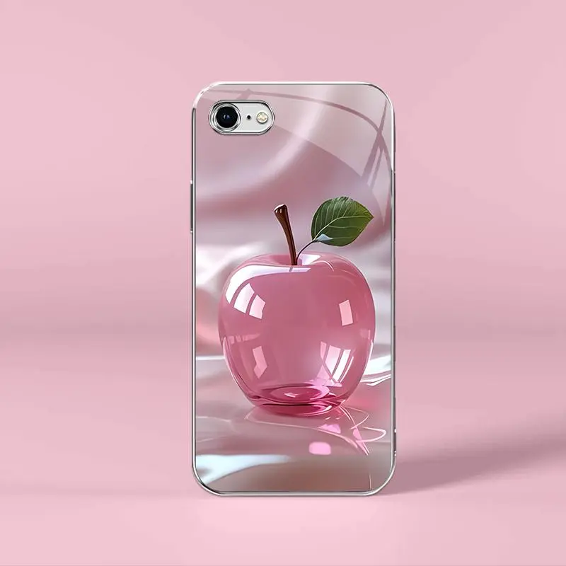 Pink Crystal Fruit Light Luxury Electroplated Glass Phone Case, Casing & Cover for iPhone SE (2022) - Mobile Phone Accessories - 975